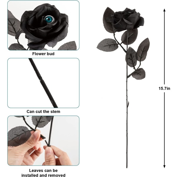10-pack svarta konstgjorda sidenrosor blommor med ögonglober Fake S