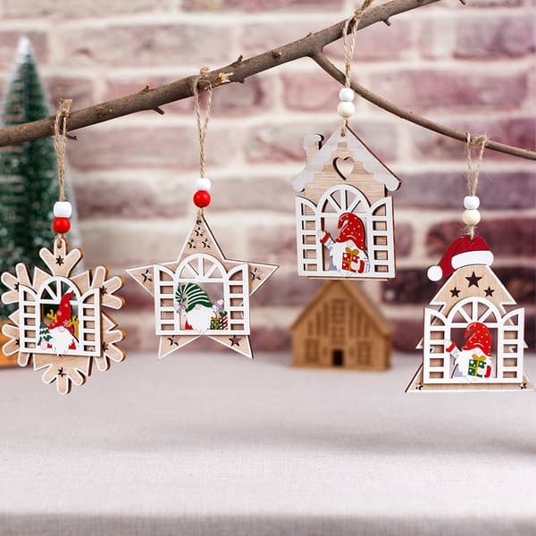 5 stk. Træ Julepynt Kreative Vindue Åbning Nisse E