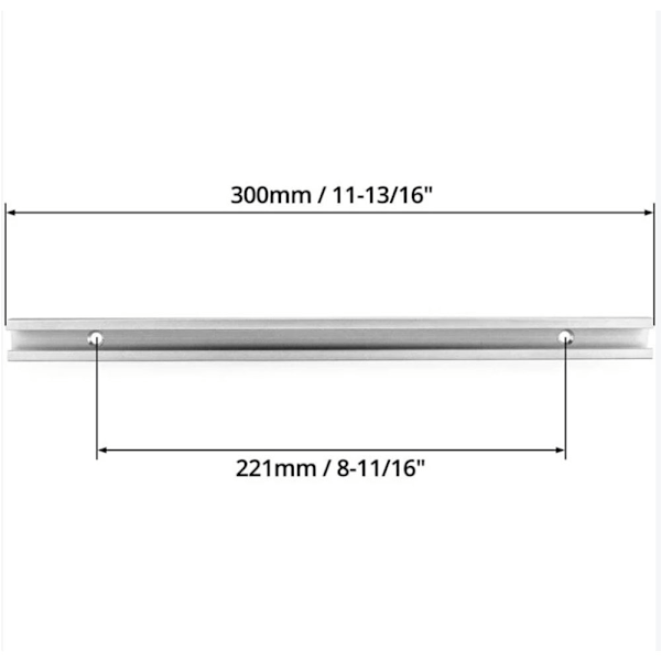 300 mm T-kisko T-ura alumiininen T-kisko saha- ja jyrsinkoneille sekä puuntyöstötyökaluille, 19 x 9,5 mm, 2 kpl