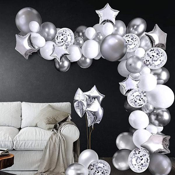 60 st Ballonger Set, 12 tum silver Ballonger Metallic Latex