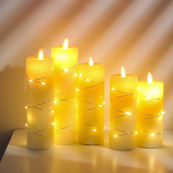 LED-lys, batterilys med indbyggede lyskæder, 5 stk.