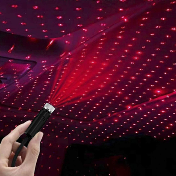 2 stk USB rød stjerne nattlys projektor, biltak nattlys,