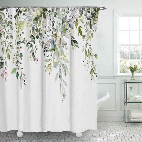 Kangas suihkuverho, vihreä kukka kylpyhuone suihkuverhot Mou