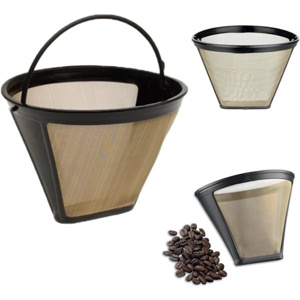 2 stk. Permanent kaffefilter, rustfrit stålfilter, guld S