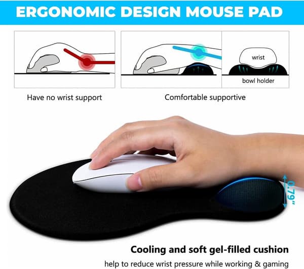 Musematte håndleddsstøtte, ergonomisk gel musematte, kul musematte for spillere, musehåndleddsstøtte med sklisikker PU-base