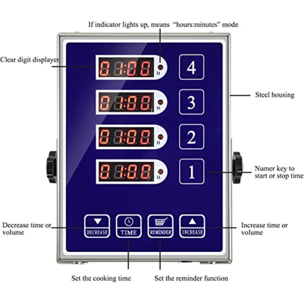 Kommerciel 4-kanals køkkentimer Restauranttimer Høj alarm C