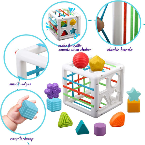 Baby Sensorisk Form Sorteringsblock Leksak - Kub Bin Aktivitetscenter