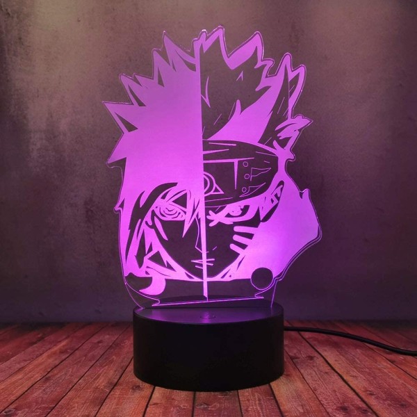Itachi & Sasuke 3D-lampe, 7 farger skrivebordslampe 3D nattlys U