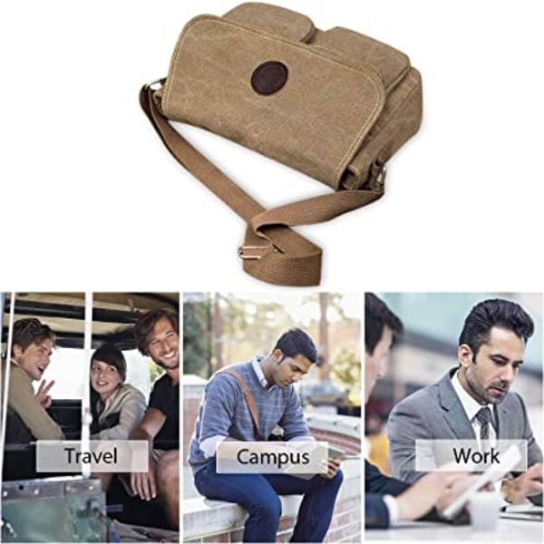 10\" Canvas Skuldertaske (Unisex Khaki), iPad Messenger Bag, Menn/