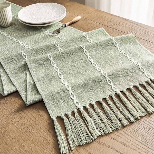 Bordslöpare, Bordslöpare i Bohemisk Stil, 33 x 120 cm, Grön, Polyester, Rustik Gårdshusstil Ta