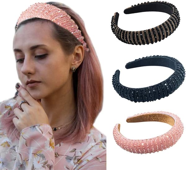 Krystall Rhinestone Polstret Hodebånd Kvinner Bejeweled Bred Hodebånd