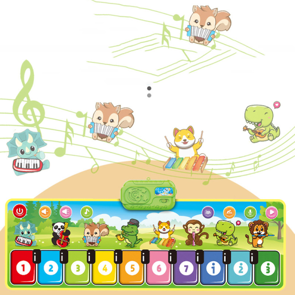 Lobyoh Musical Carpet Kids klavermåtte med 8 dyr, dansemåtte,