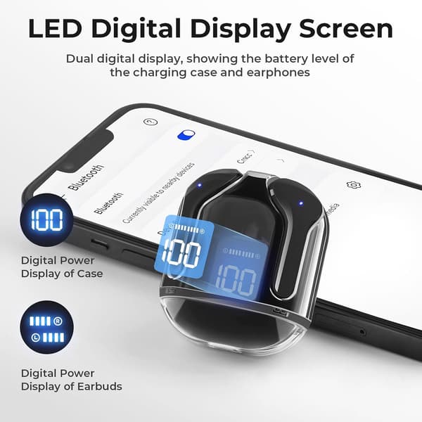 Trådløse ørepropper Bluetooth-hodetelefoner, støyreduserende Bluetooth-ørepropper med LED-display ladeetui