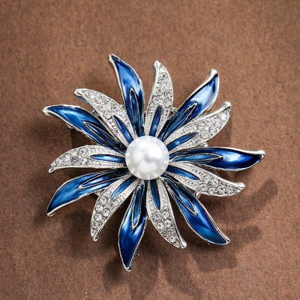 Crystal Geometri Flower Broche Pins med Simuleret Pearl Bou