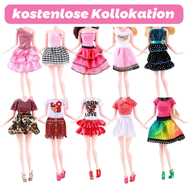 39 delar Barbie-kläder, 11 delar kläder + 20 delar skor + 18 slumpmässiga accessoarer, 11,5 tums dockkläder accessoarer klänning, Produktfärg och stil är slumpmässig