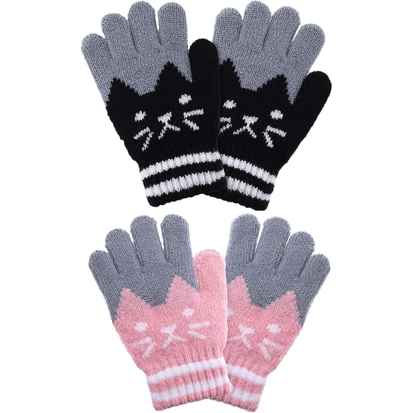 2 par barnvantar vinterhandskar helfinger stickade handskar varma S