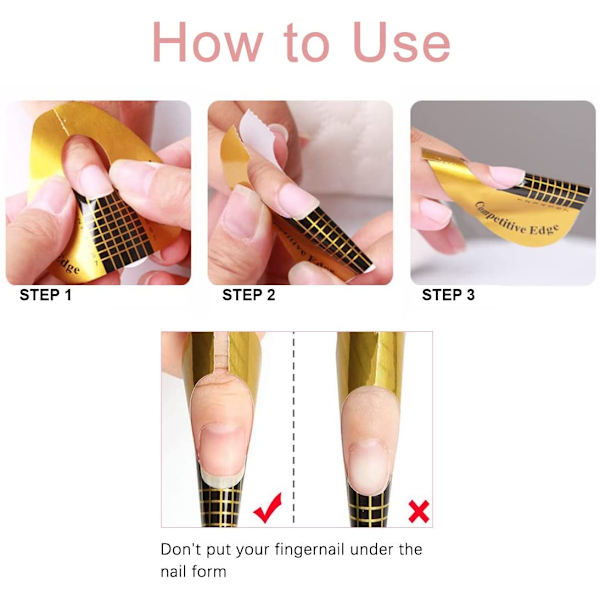 200 st Nail Forms Stickers för Gel Builder, Nagel Extensionsform