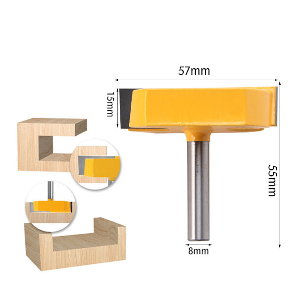 8 mm frässtål, bottenrengöringsplaningsfräs, T-spår T-spårfrässtål, 8x57 mm botten, gult blad