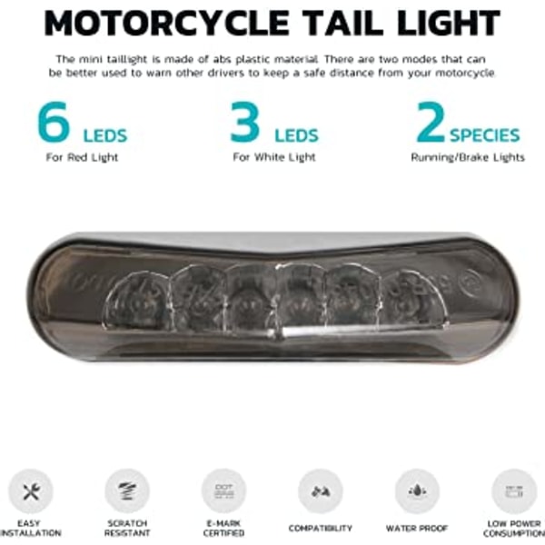 （svart）Motorcykel LED-broms bakljus registreringsskylt ljus 12V U