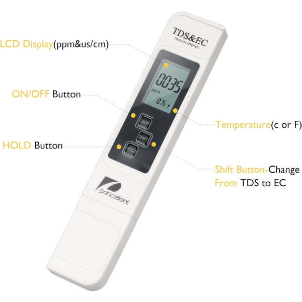 Vattenkvalitetstestmätare TDS EC Temperatur 3 i 1 Set Digital Tester med LCD-display Test för simbassäng, akvarium (vit)