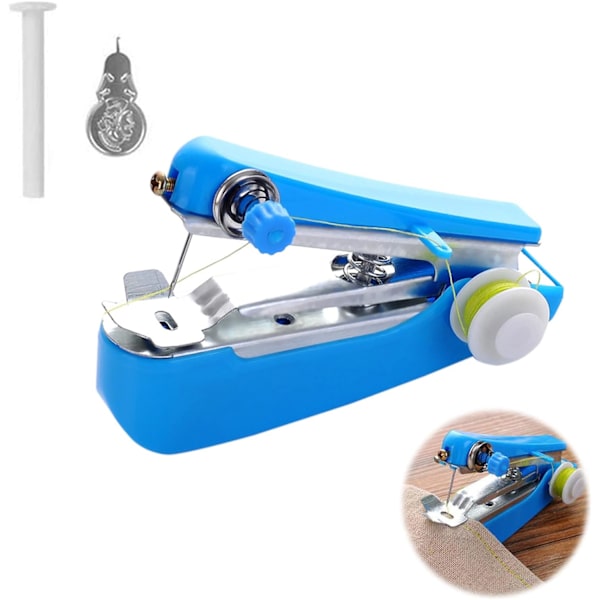 Blå - Bärbar symaskin, Mini bärbar symaskin, Bärbar manuell symaskin, Mini bärbar elektrisk symaskin för vuxna, Snabbsömnad för tyg, kläder, hem, resor