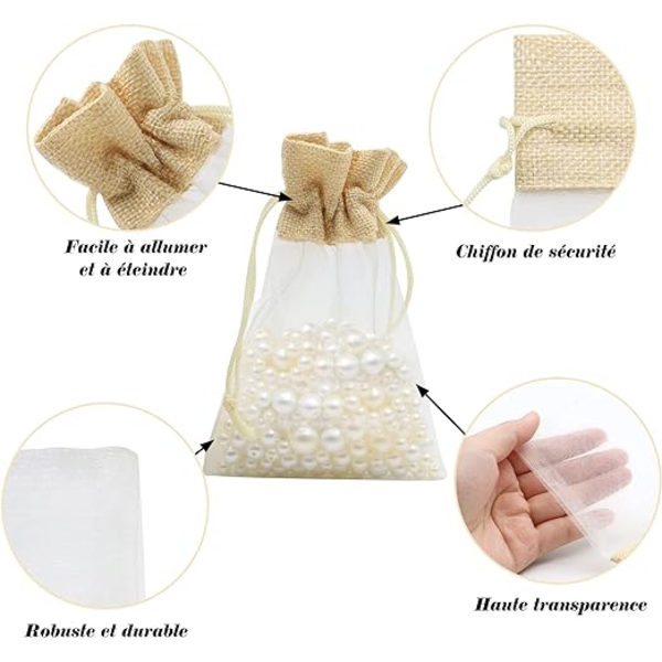Jute Organza -pussit, 24 kappaletta 10×15cm lahja Organza -pussit uudelleenkäytettävällä kiristysnyörillä häihin, koruihin, karkkeihin, festivaaleille