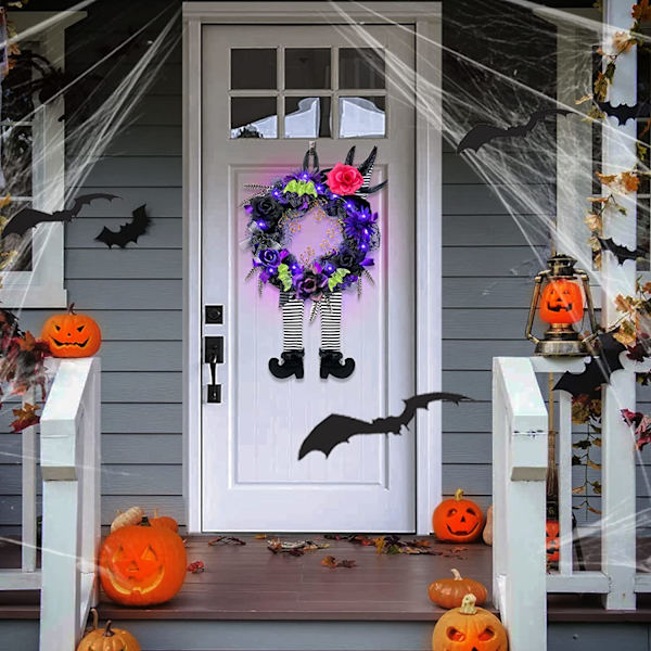 16 x 28 tum Förbelyst Halloween Häxben Krans för Dörren