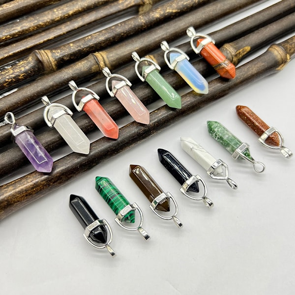 6 st Kristall Nyckelring Chakra Energi Healing Kristallsten Nyckelring Hexagonal Kvarts Ädelsten Nyckelhänge Charm för Handväska