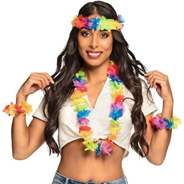 Regnbåge Hawaii set, 4-delad set, accessoar, sommar, strand, accessoar