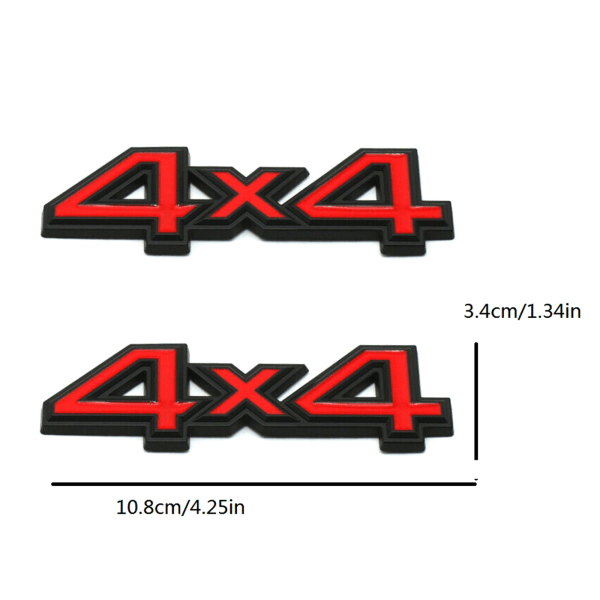 2 stk Metall Svart Rød 4WD 4x4 Bil Bakluke Emblem