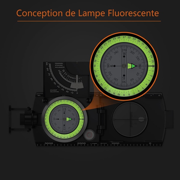 Professionel militær vandreturskompas med klinometer Metal sigtekompas Navigation Com