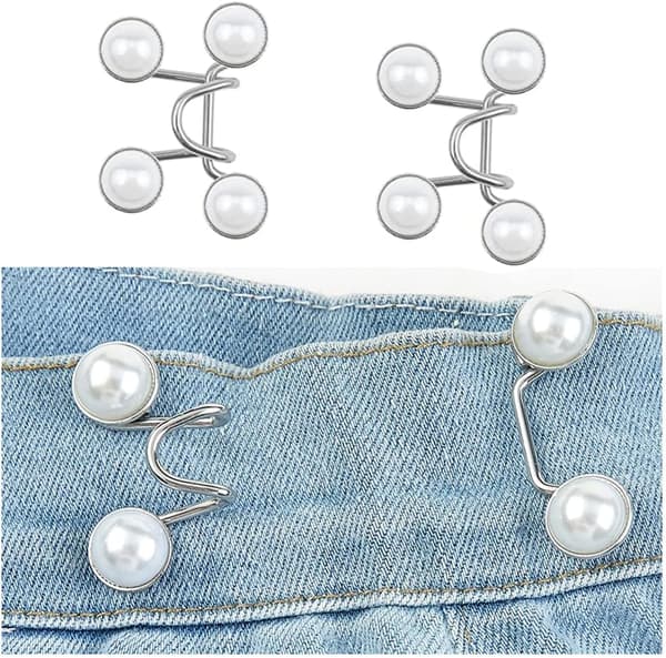 6 Pakk Perle Jeans Knapper, Justerbar Spenne, Ingen Søm, Trykknapp