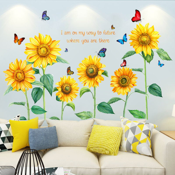 decalmile Sunflower Butterfly Wall Decals Garden Flower Wall Sti