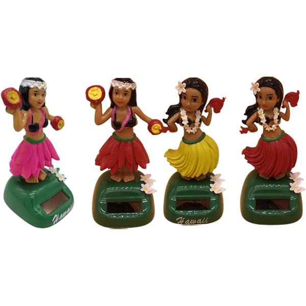 4 Pcs Hawaiian Dancer Moving Car,Solar Toy Car Swing Doll Ha