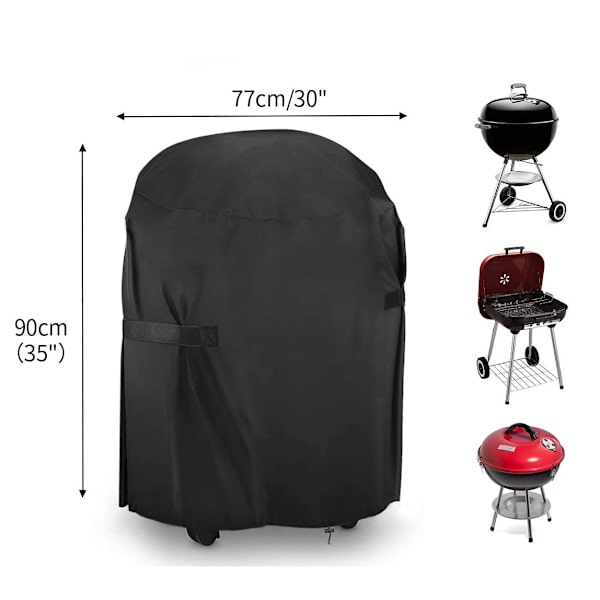 Hiiligrilli suojus ilmanvaihtoaukoilla, vedenpitävä, tuulenpitävä, UV-suojattu, repeytymätön, kestävä 420D Oxford-kangas BBQ-grillin suojus, pyöreä (71x68cm) - Musta