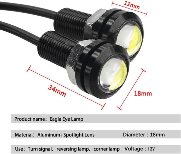 10 stk (12V, hvitt) 18mm Eagle Eye LED-lys 9W DRL Dagtid