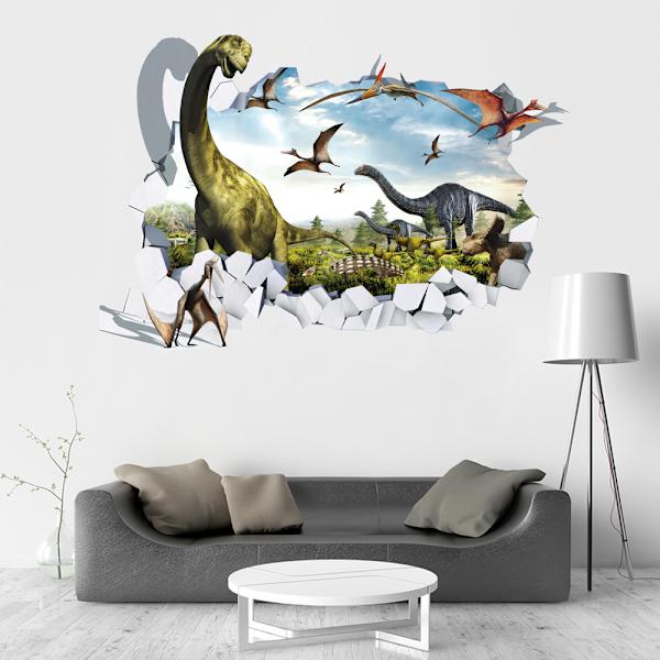 3D väggdekaler trasig vägg dinosaurie vardagsrum sovrum de