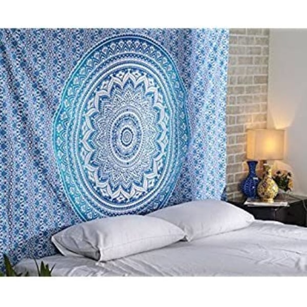 Mandala blomst hængende stof 230*180cm skrabet stof (blå), p