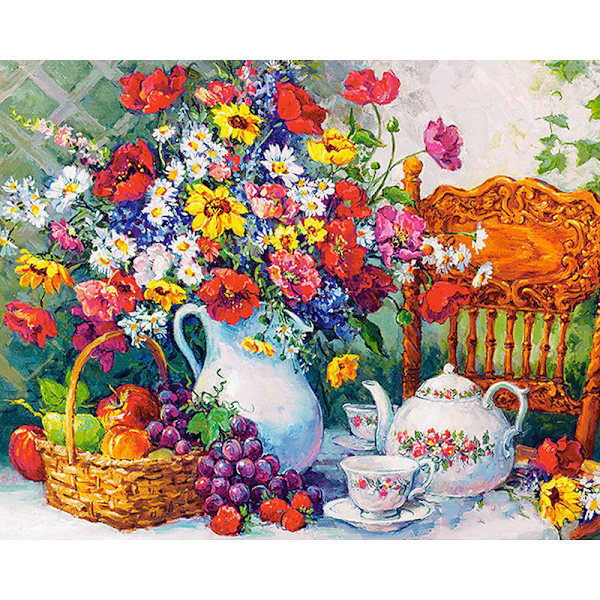 30x40cm, bordsblommor 5d diamantmålad strassbroderi c