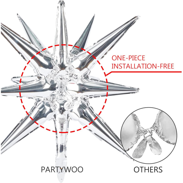 Stjerneballoner 6 stk. (27 & 22 tommer), One Piece 14 Tip Balloner Silv