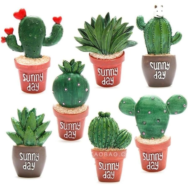 7 st Kylskåpsmagneter i harts, Cactus Succulent dekorativa magnetiska S