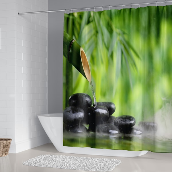 Japanska Duschdraperier 180x180cm Bambu Skog Grön Zen Bad