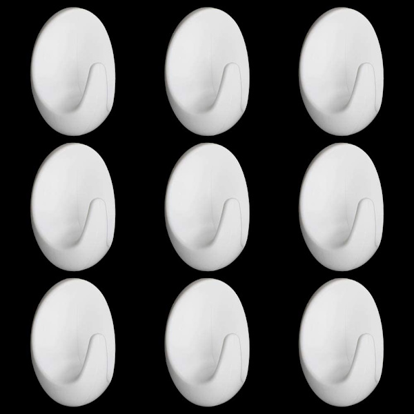 10-pack ovala självhäftande väggkrokar i plast, vita krokar för Han