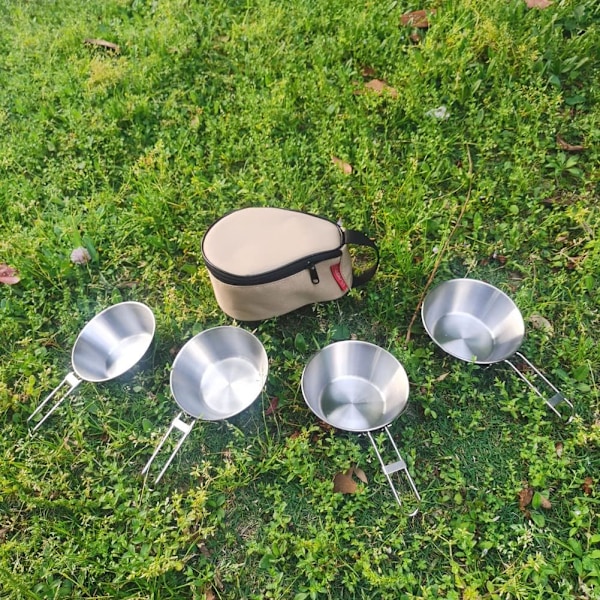 4 st Rostfria 300ml Skålar för Utomhusbruk Picknickservis Portabel Grill Vandring Camping Mugg Picknick Köksredskap Med Förvaring