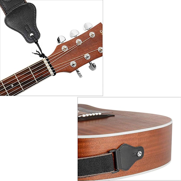 Svart - Gitarrrem, Längd 95~158cm, Gitarrrem Bomull Läderrem med Bandhållare, för Bas, El- och Akustisk Gitarr