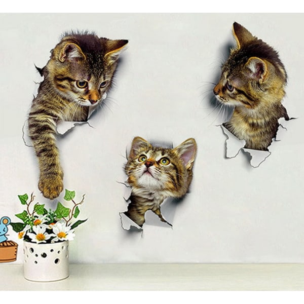 6 stycken Två vardera av tre kategorier Adorable Cat 3D Wall Stick