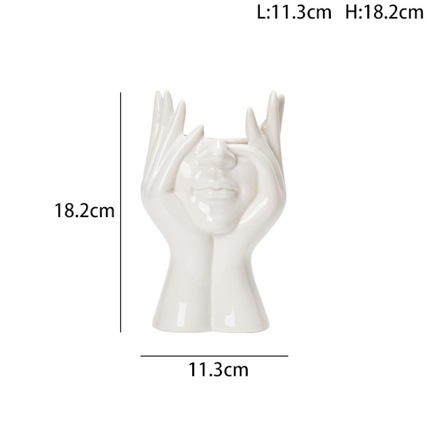 Keramiske ansiktsvaser, hvite blomstervaser for dekor, 4,4\" B x 7\"