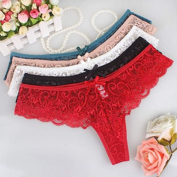 Naisten seksikkäät pitsiset alushousut G-string ja Tanga 5 pakkausta