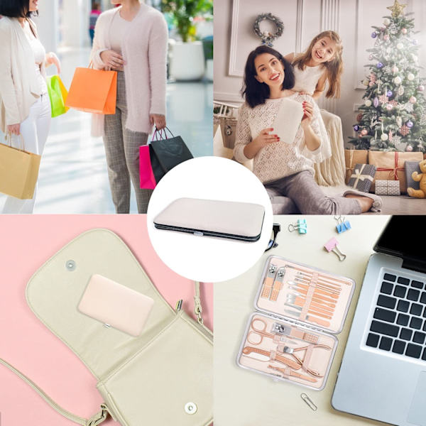18 st (roséguld) nagelklippare pedikyrkit med PU-läderfodral