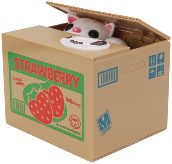 Söt stjäla mynt cent penny katt sparbössa spara pengar samlarobjekt